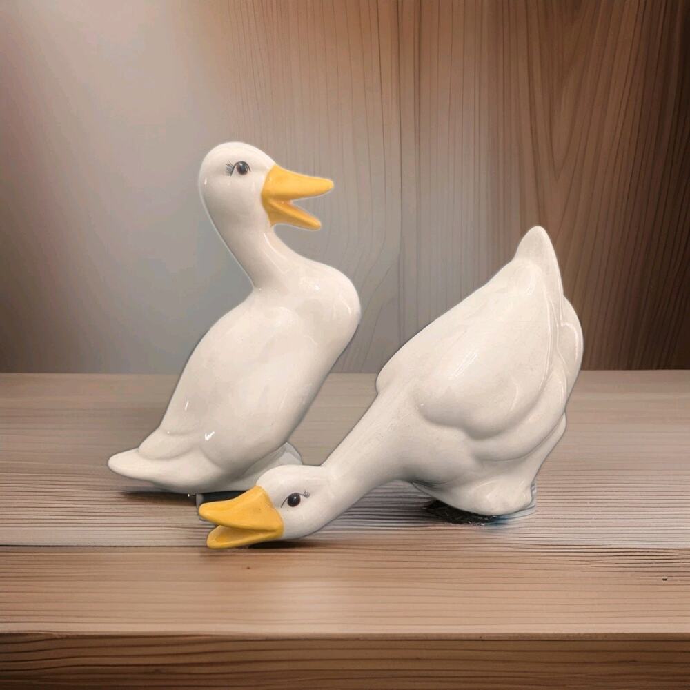 1980's Ceramic Geese Ducks Cottage Farmhouse Pair